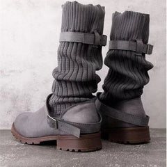 Grey slouch mid calf boots, side view