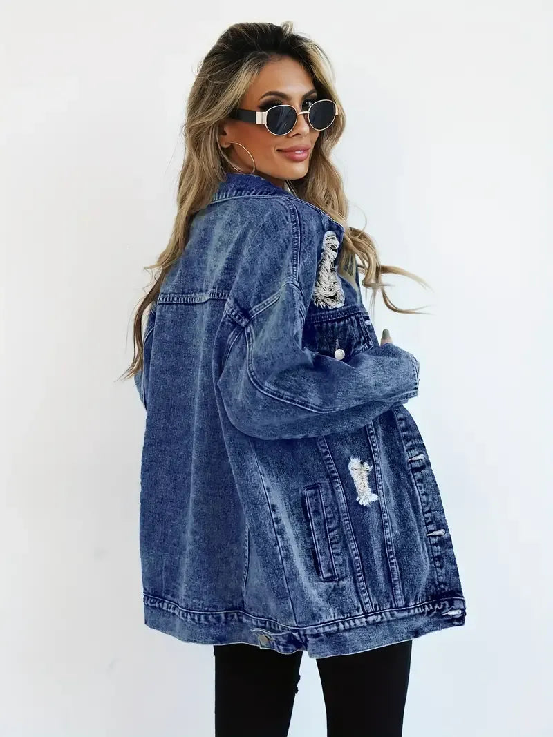 Oversized Distressed Denim Jacket