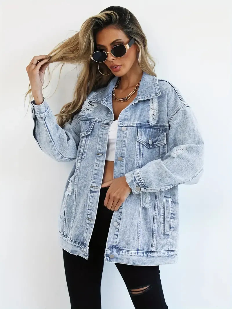 Oversized Distressed Denim Jacket