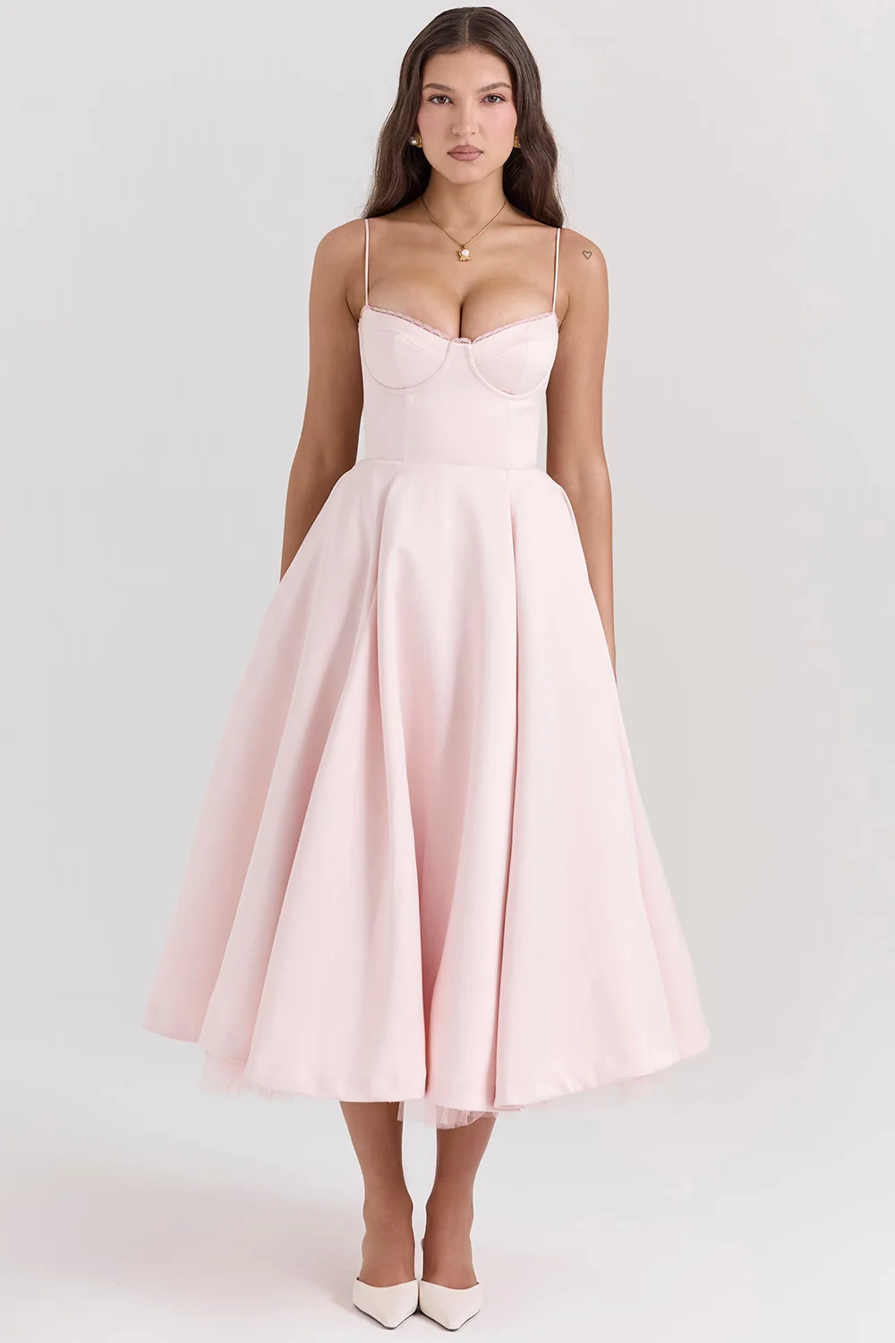 Elegant Royale Dress Boned Corset Midi Sweetheart Neckline
