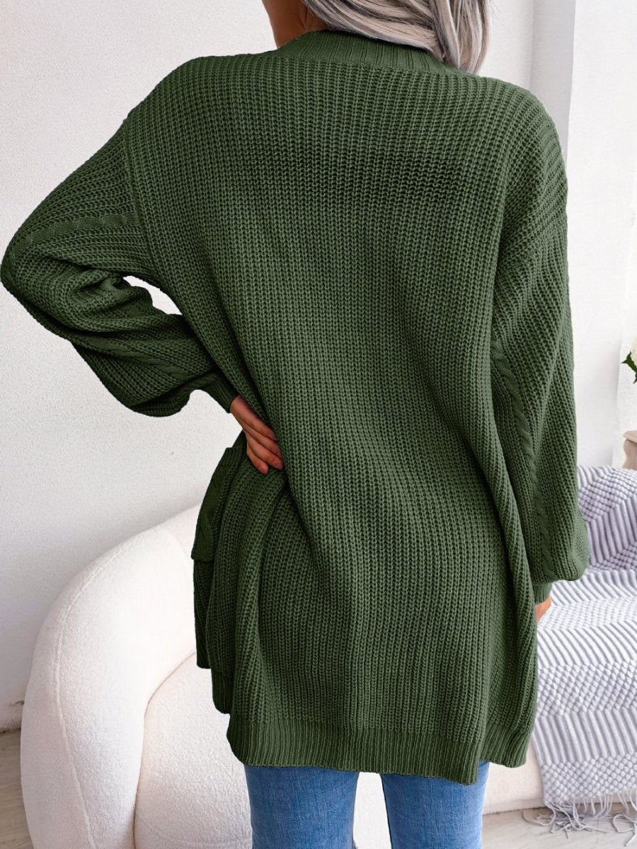 Oversized Cable Knit Cardigan Open Front Patch Pockets