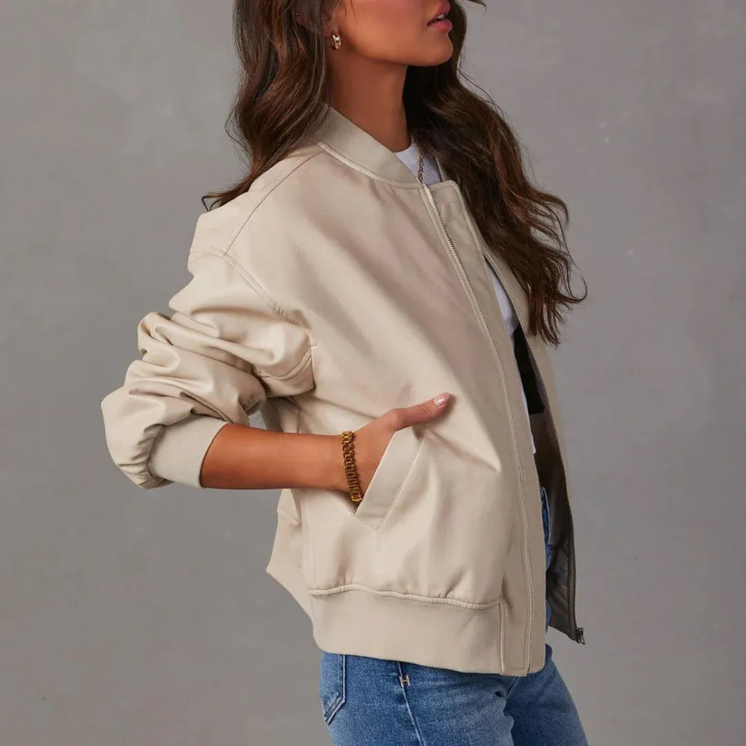 Oversized Faux Leather Bomber Jacket