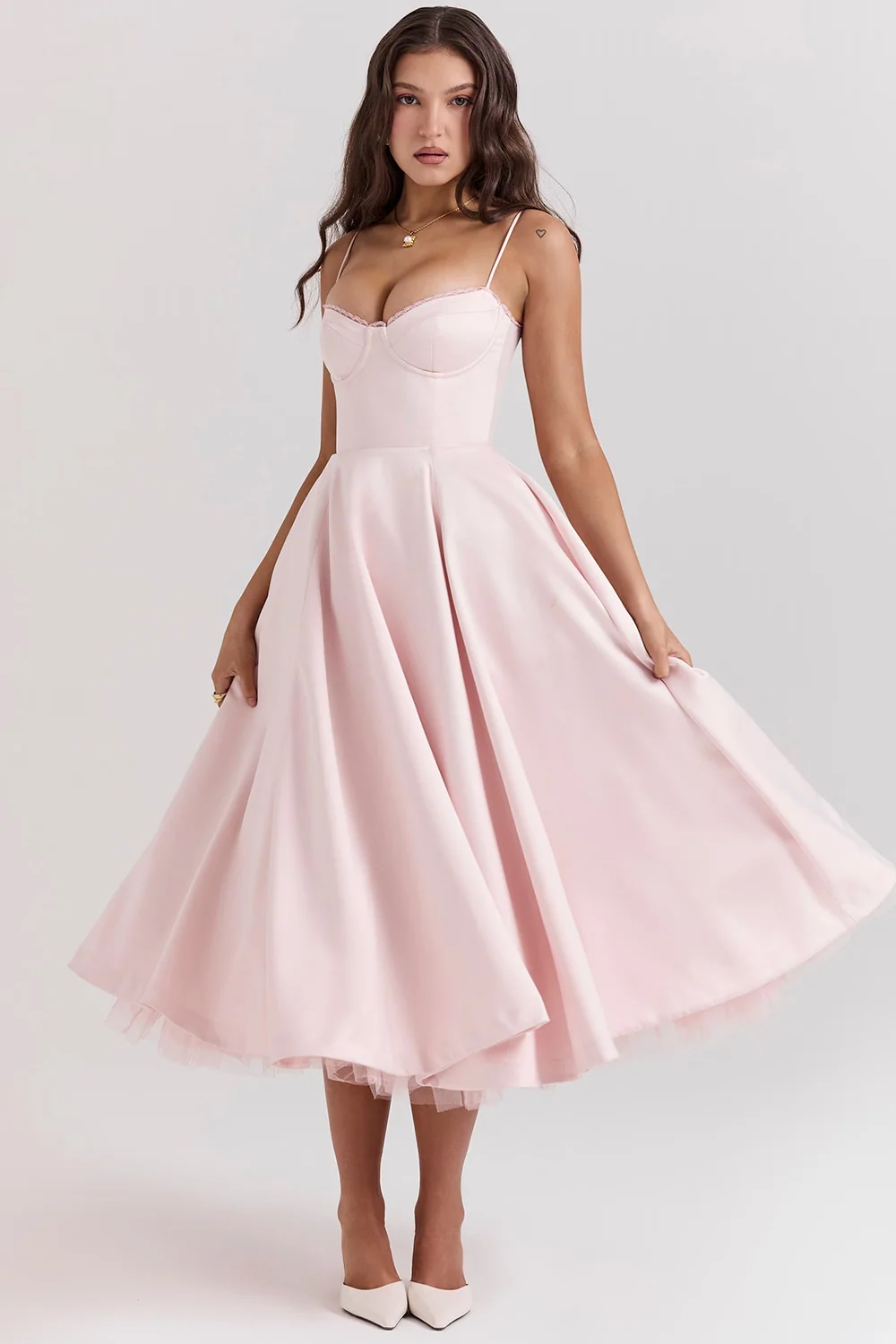 Elegant Royale Dress Boned Corset Midi Sweetheart Neckline