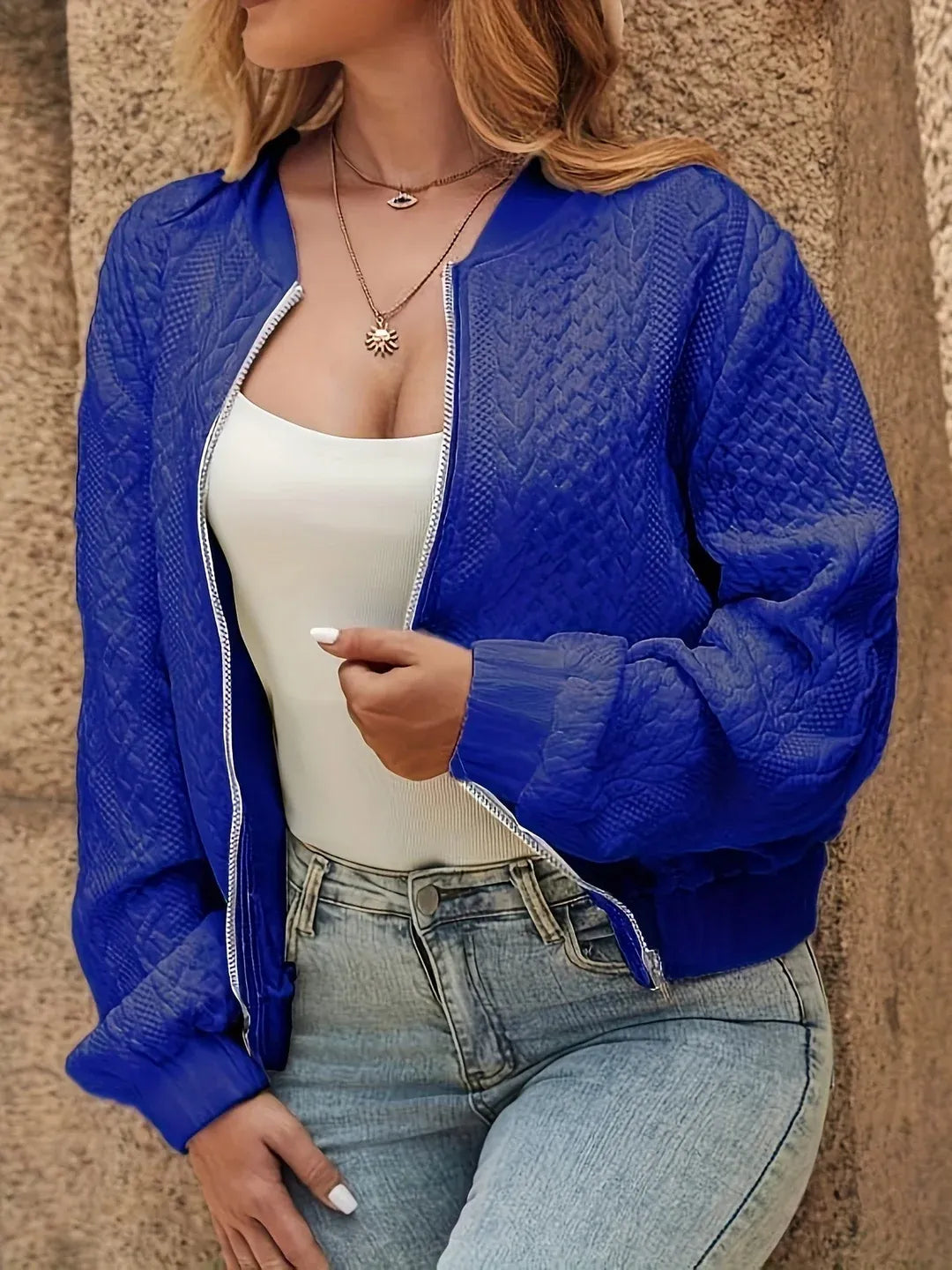 Oversized Jacquard Bomber Jacket