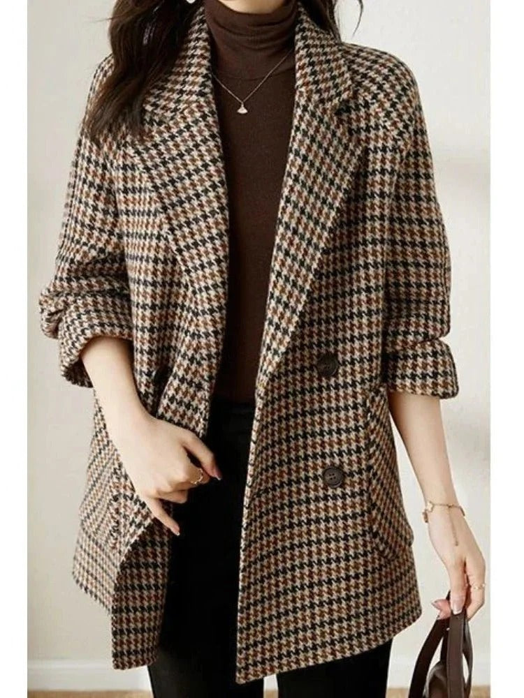 Houndstooth Blazer Coat Oversized