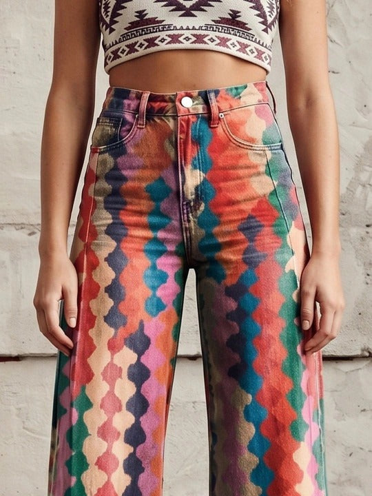 Vintage Print Wide-Leg Trousers - Statement Pattern Fit