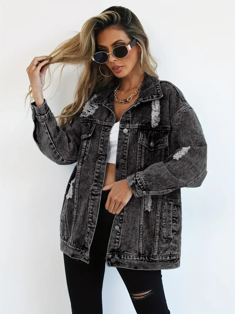 Oversized Distressed Denim Jacket