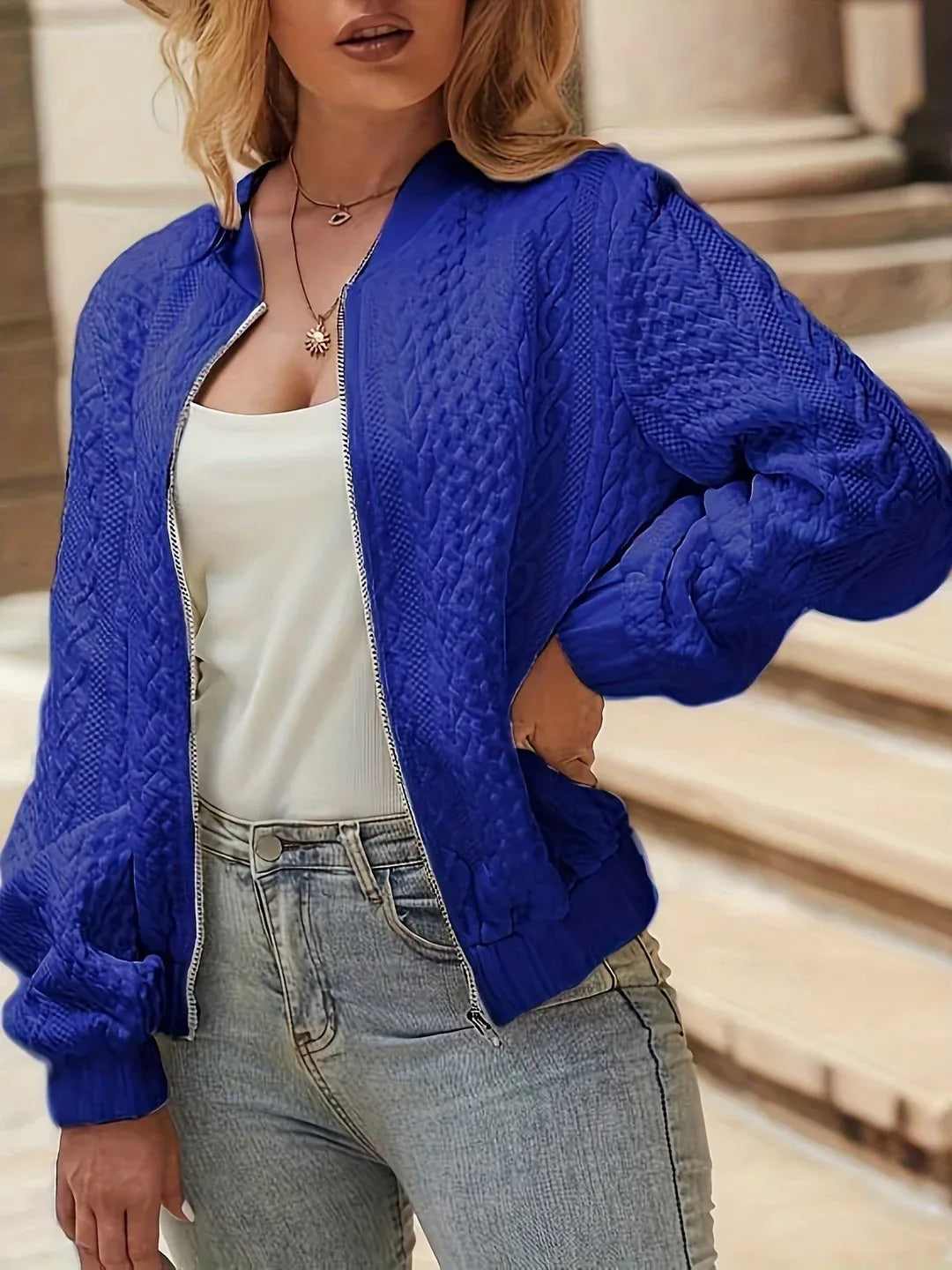 Oversized Jacquard Bomber Jacket