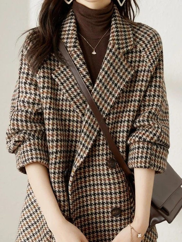 Houndstooth Blazer Coat Oversized