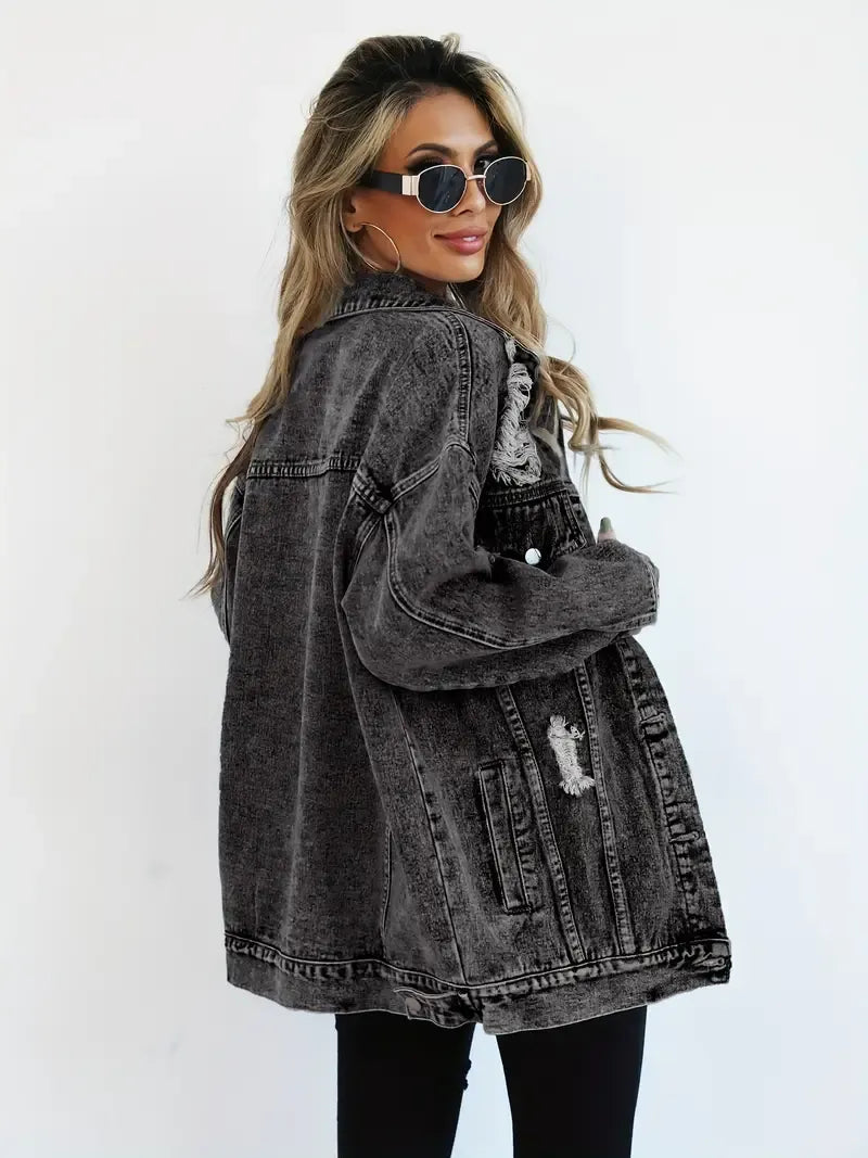 Oversized Distressed Denim Jacket