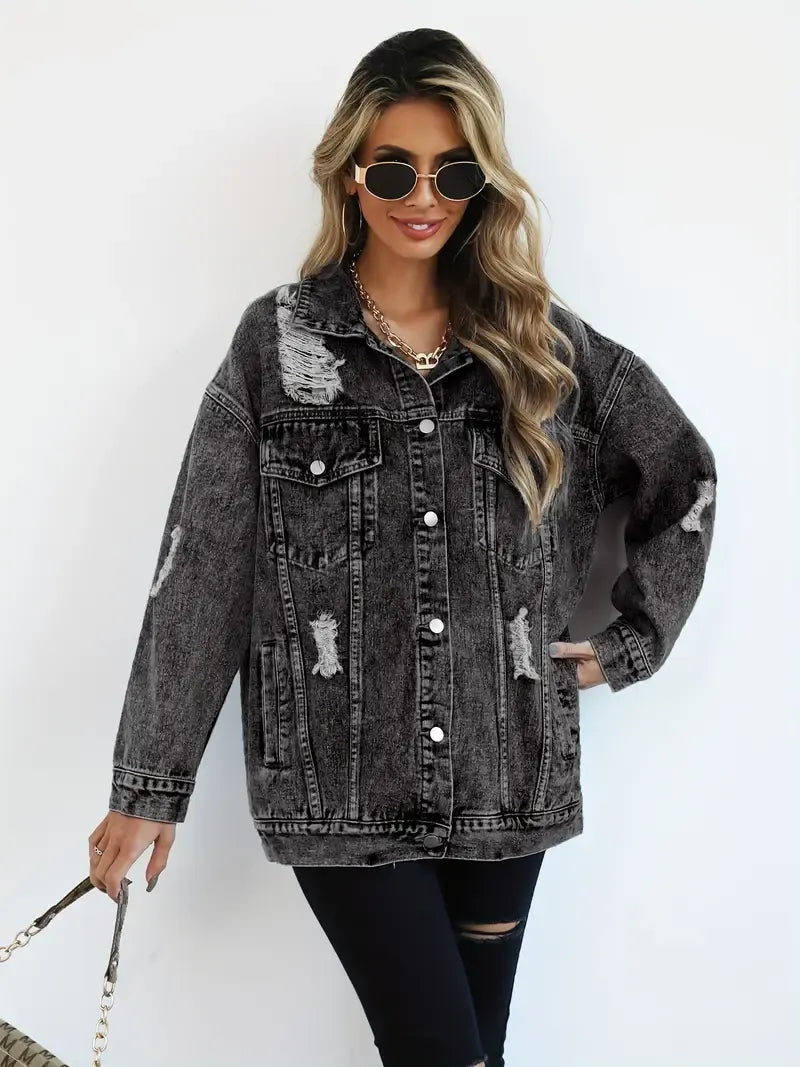 Oversized Distressed Denim Jacket