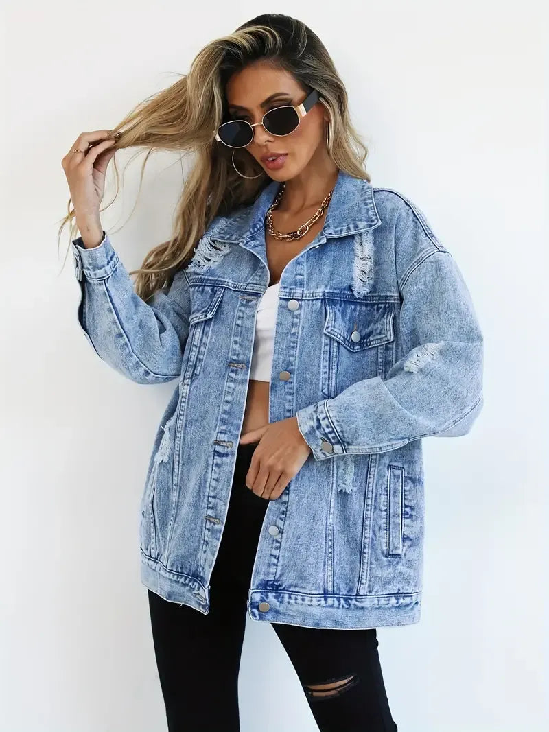 Oversized Distressed Denim Jacket
