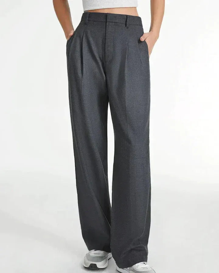 High Waist Wide Leg Tailored Trousers Pleated Front