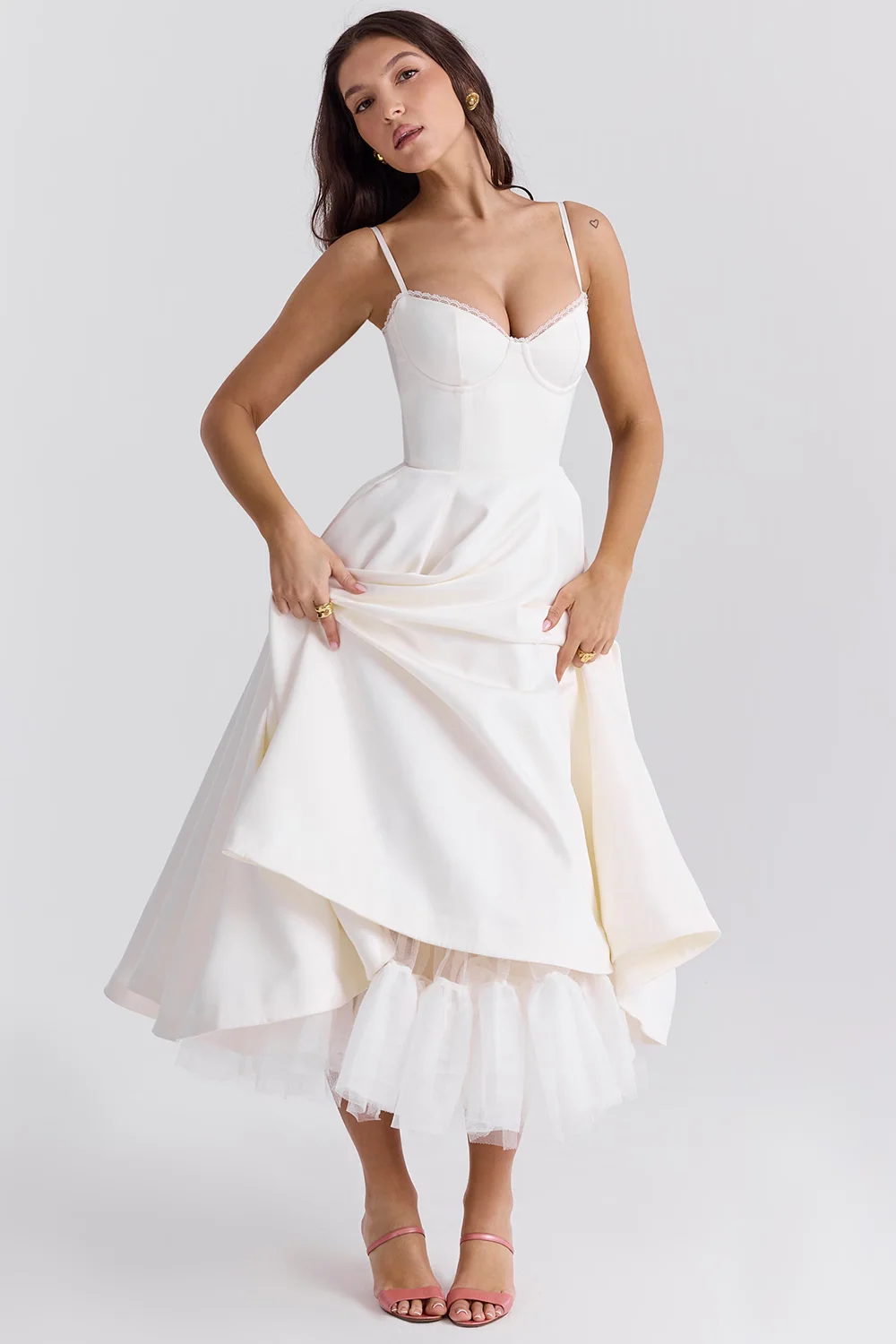 Elegant Royale Dress Boned Corset Midi Sweetheart Neckline