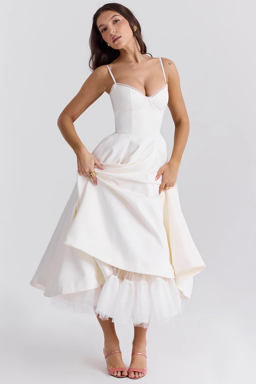 Elegant Royale Dress Boned Corset Midi Sweetheart Neckline