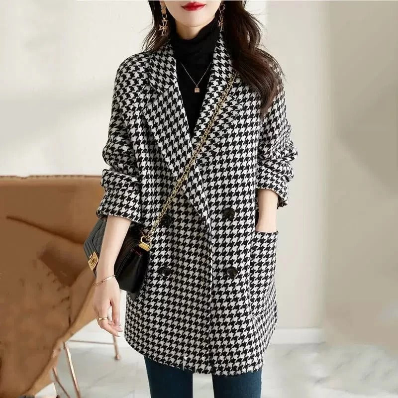 Houndstooth Blazer Coat Oversized