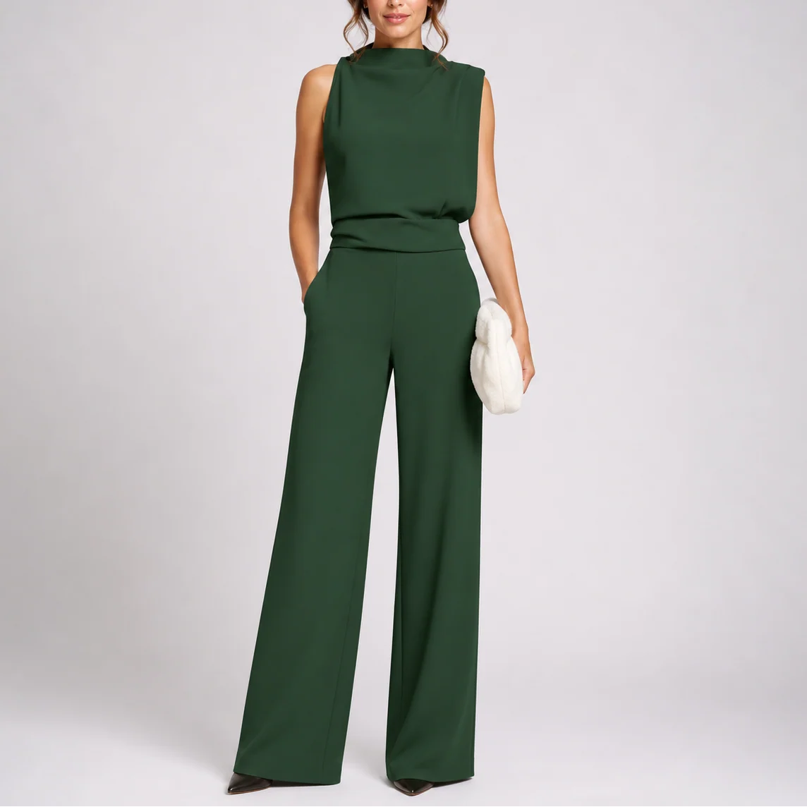 Sleeveless Wide-Leg Jumpsuit High Neckline