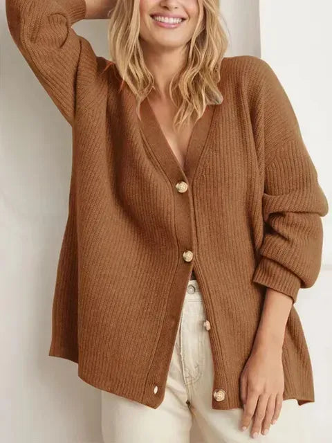Women's Ribbed Knit V-Neck Cardigan Oversized Relaxed Fit
