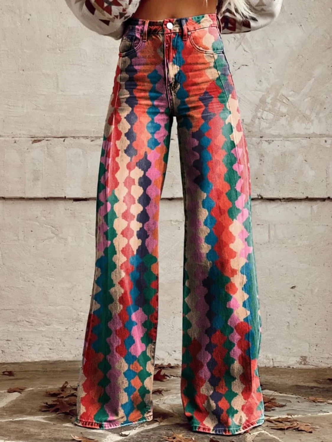 Vintage Print Wide-Leg Trousers - Statement Pattern Fit