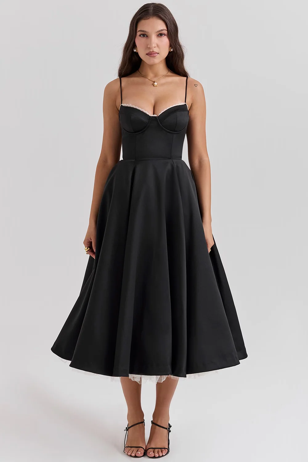 Elegant Royale Dress Boned Corset Midi Sweetheart Neckline