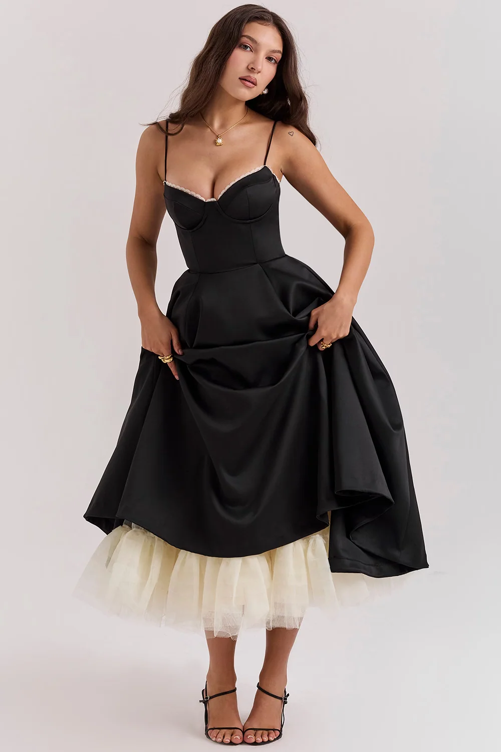 Elegant Royale Dress Boned Corset Midi Sweetheart Neckline