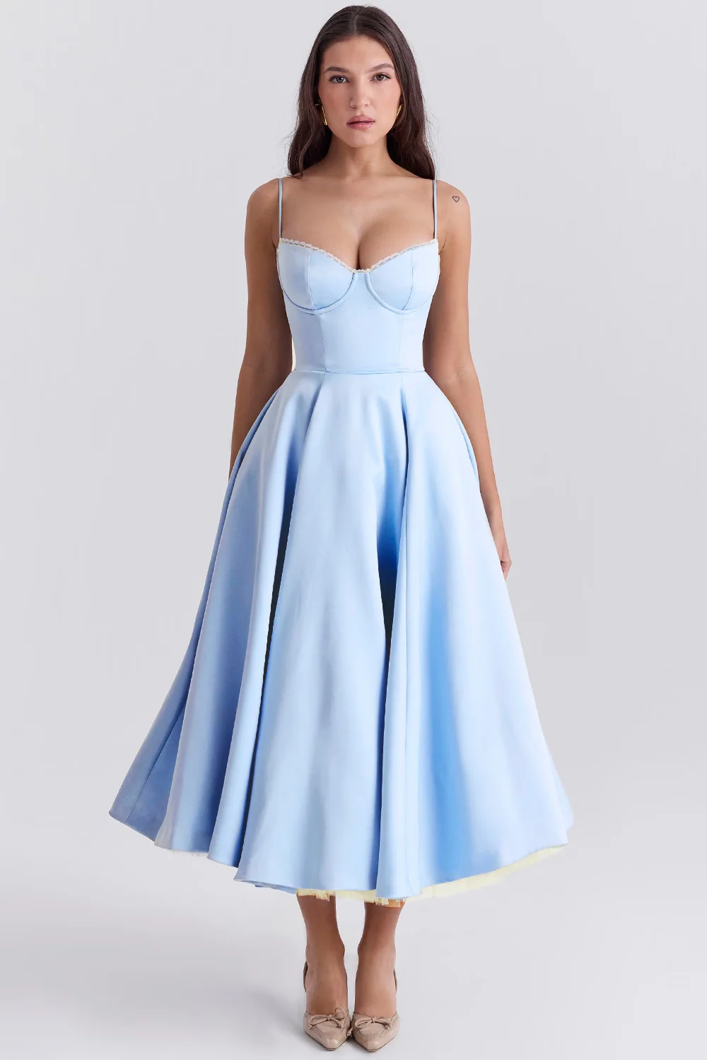 Elegant Royale Dress Boned Corset Midi Sweetheart Neckline