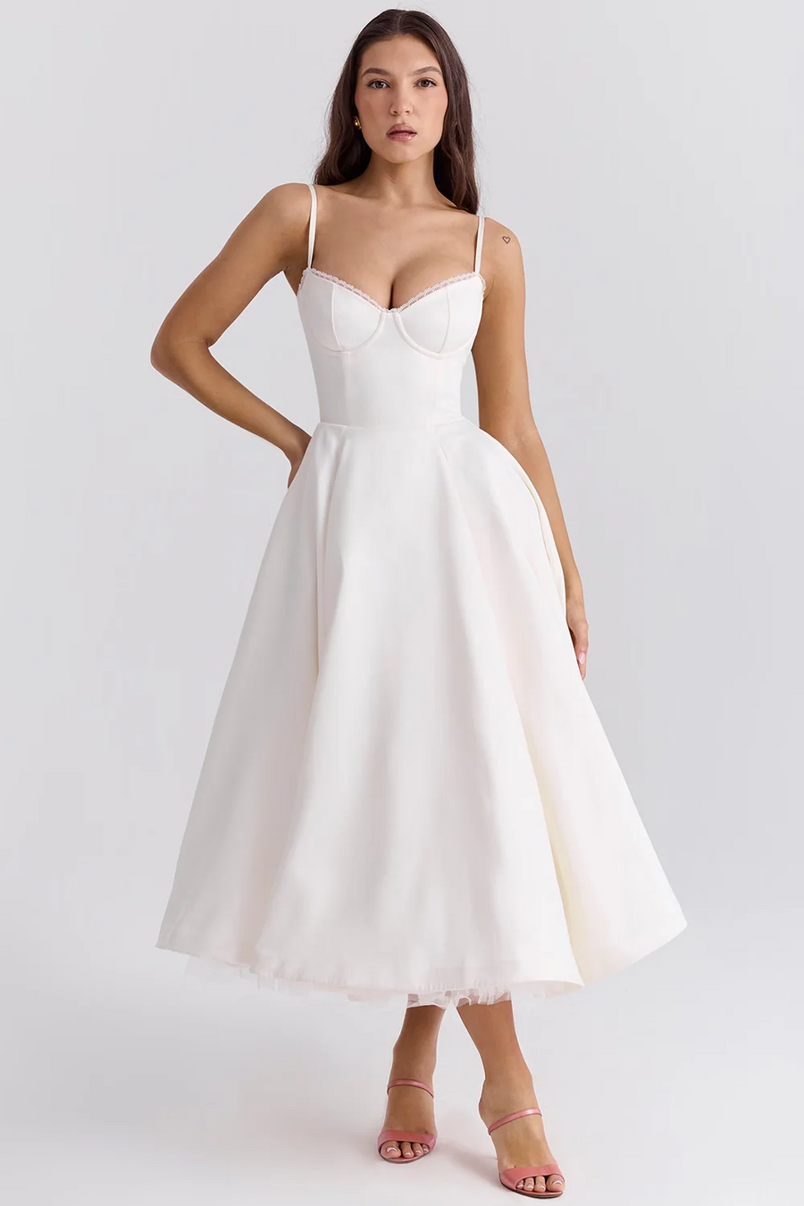 Elegant Royale Dress Boned Corset Midi Sweetheart Neckline