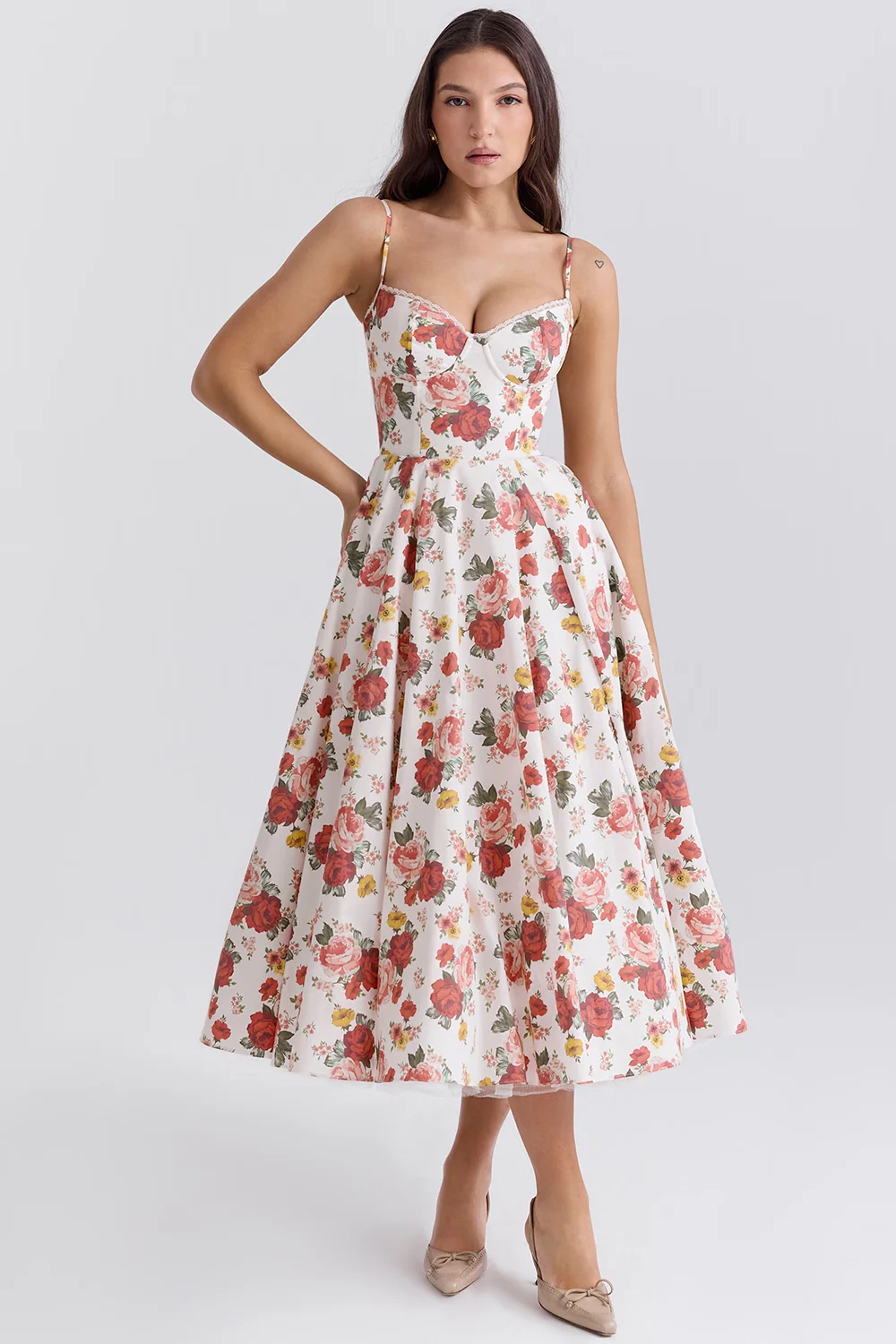 Elegant Royale Dress Boned Corset Midi Sweetheart Neckline