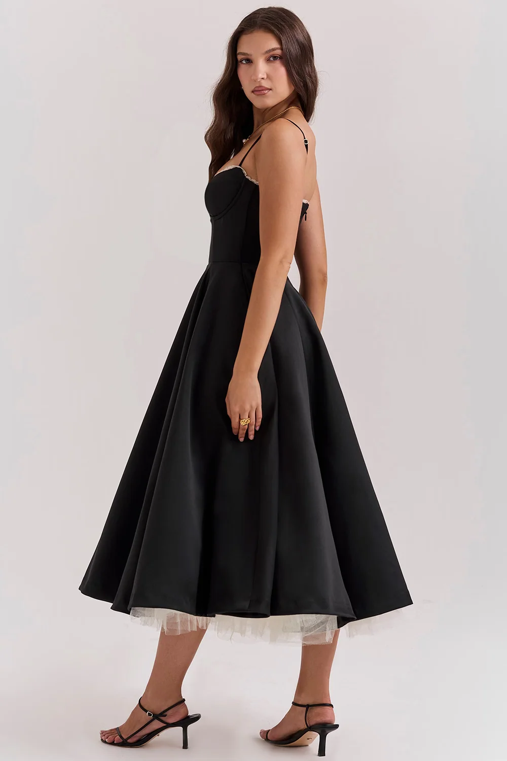 Elegant Royale Dress Boned Corset Midi Sweetheart Neckline