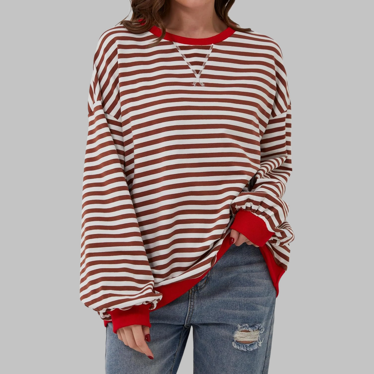 Striped Round Neck Sweatshirt