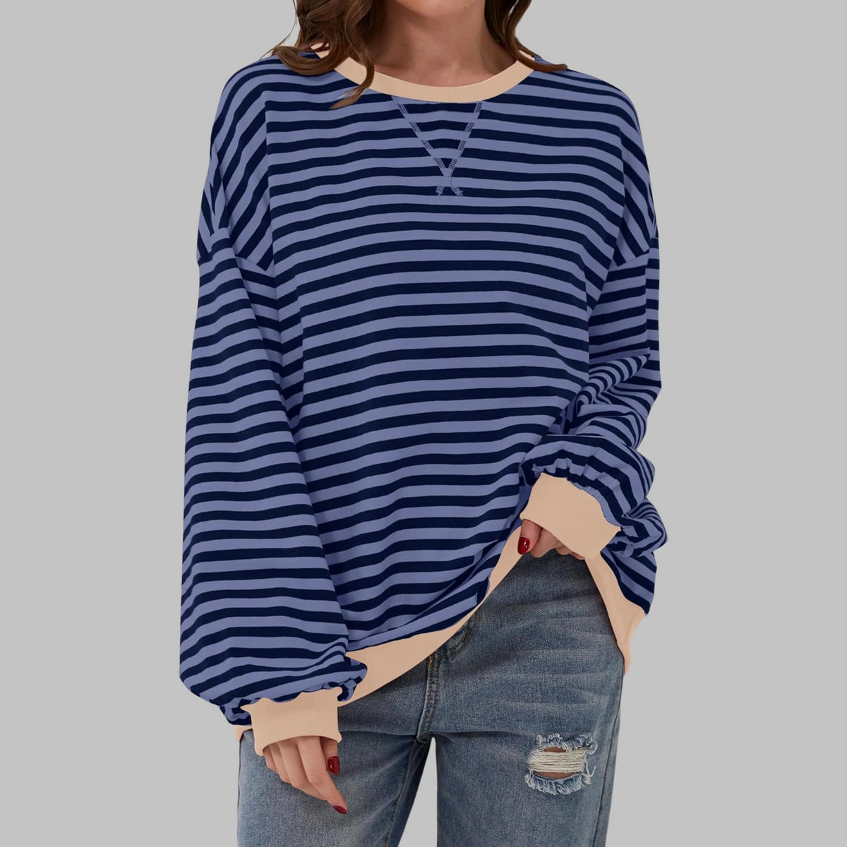 Striped Round Neck Sweatshirt