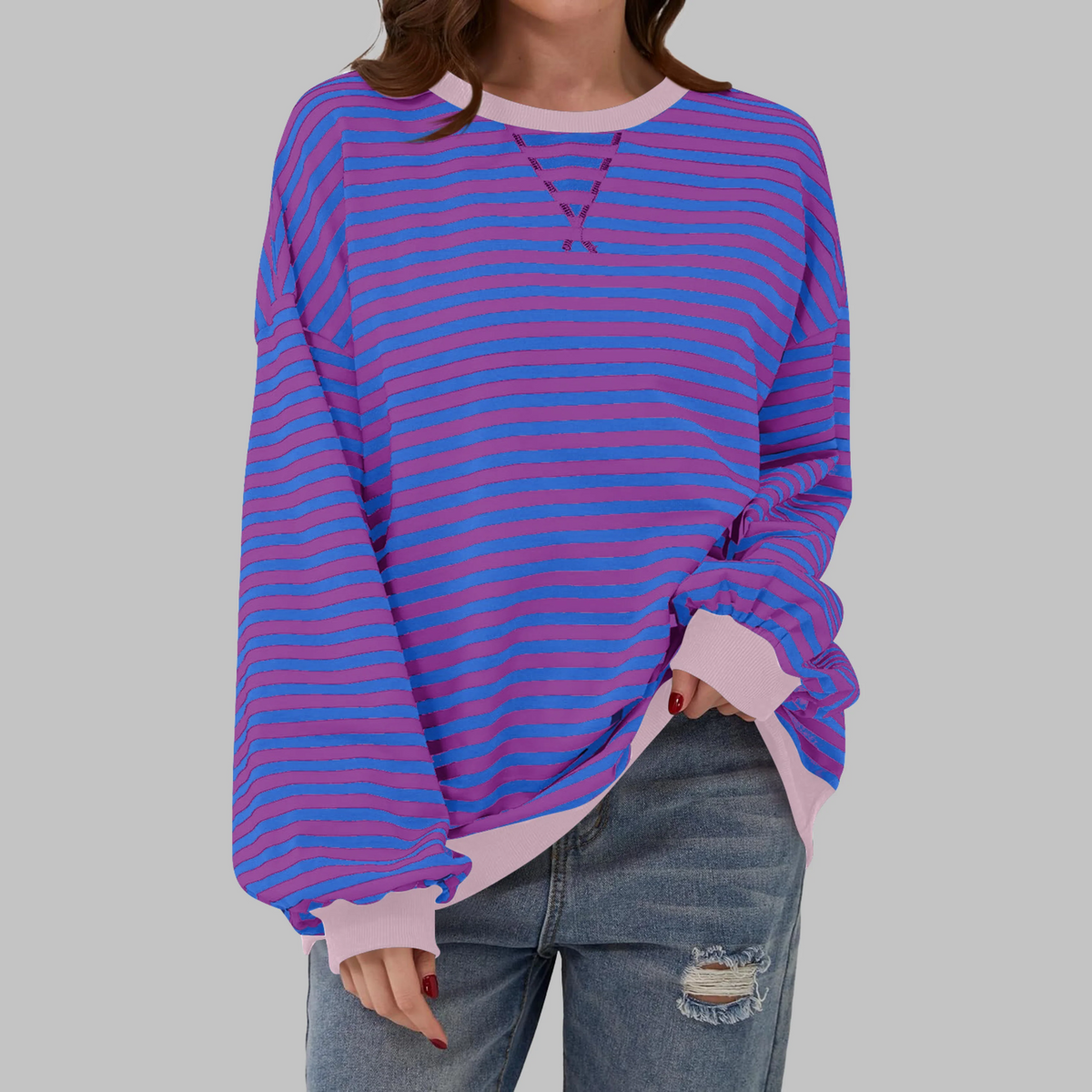 Striped Round Neck Sweatshirt