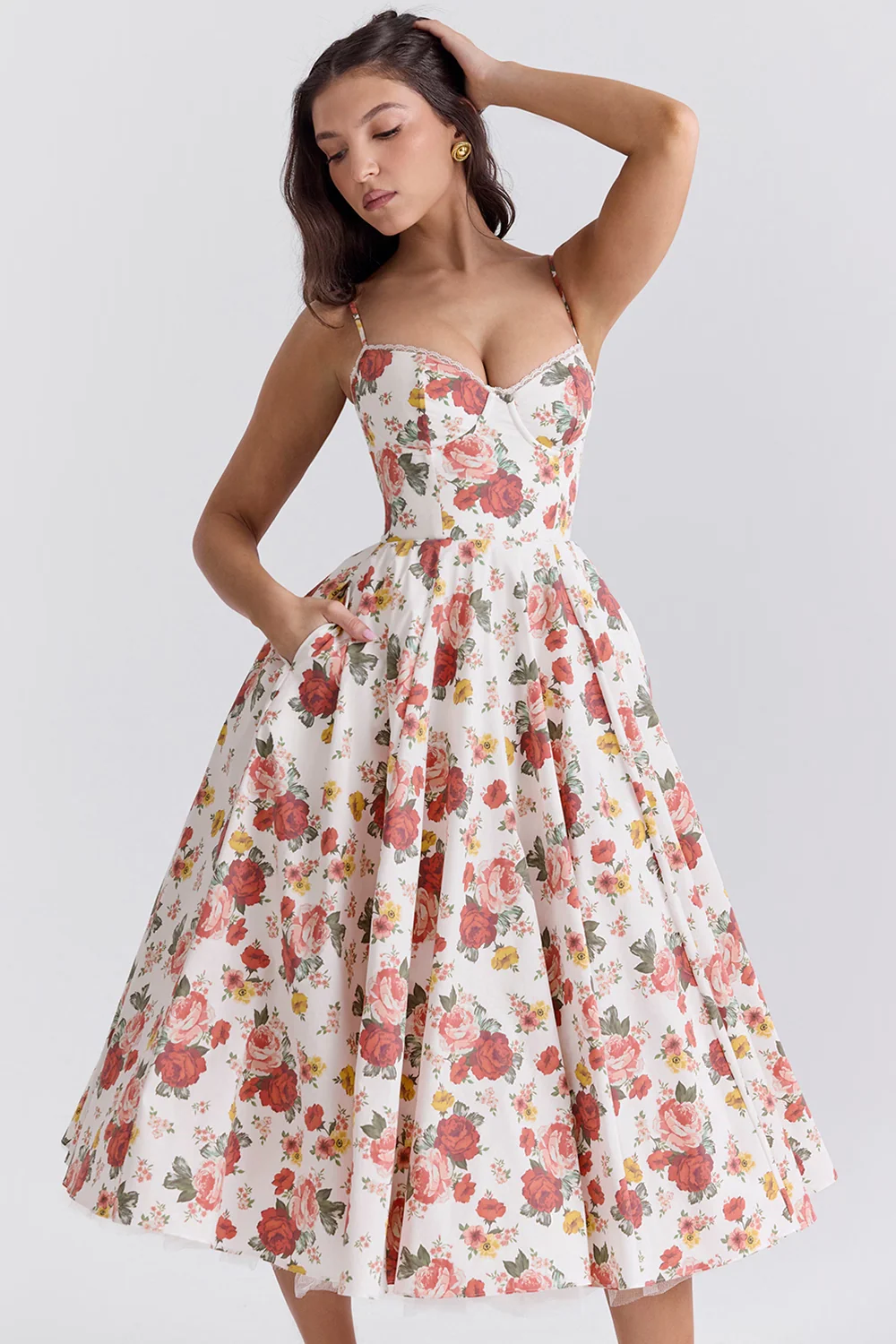 Elegant Royale Dress Boned Corset Midi Sweetheart Neckline