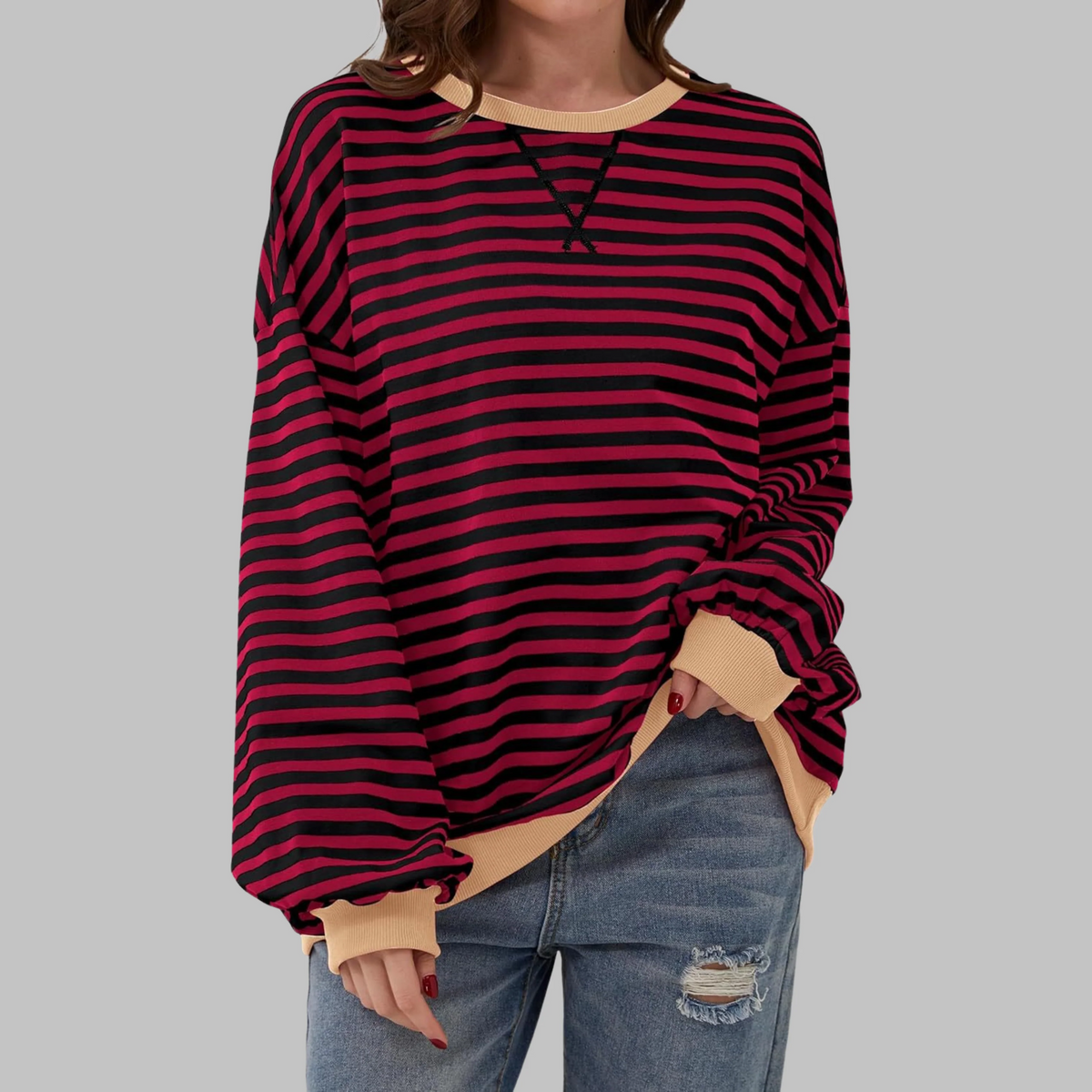 Striped Round Neck Sweatshirt