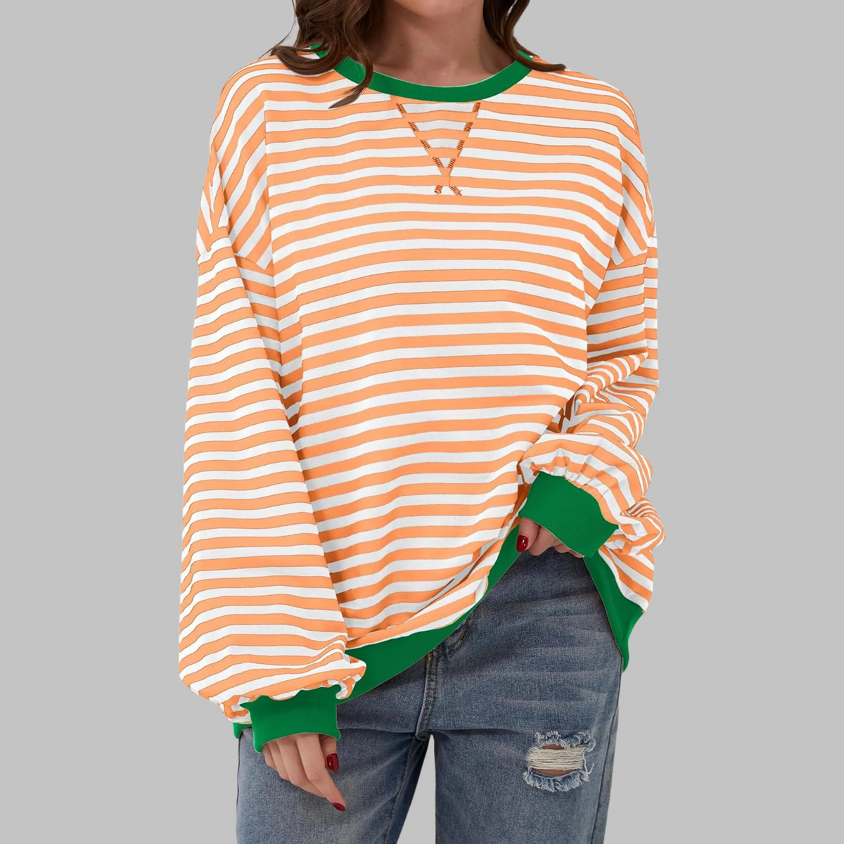 Striped Round Neck Sweatshirt