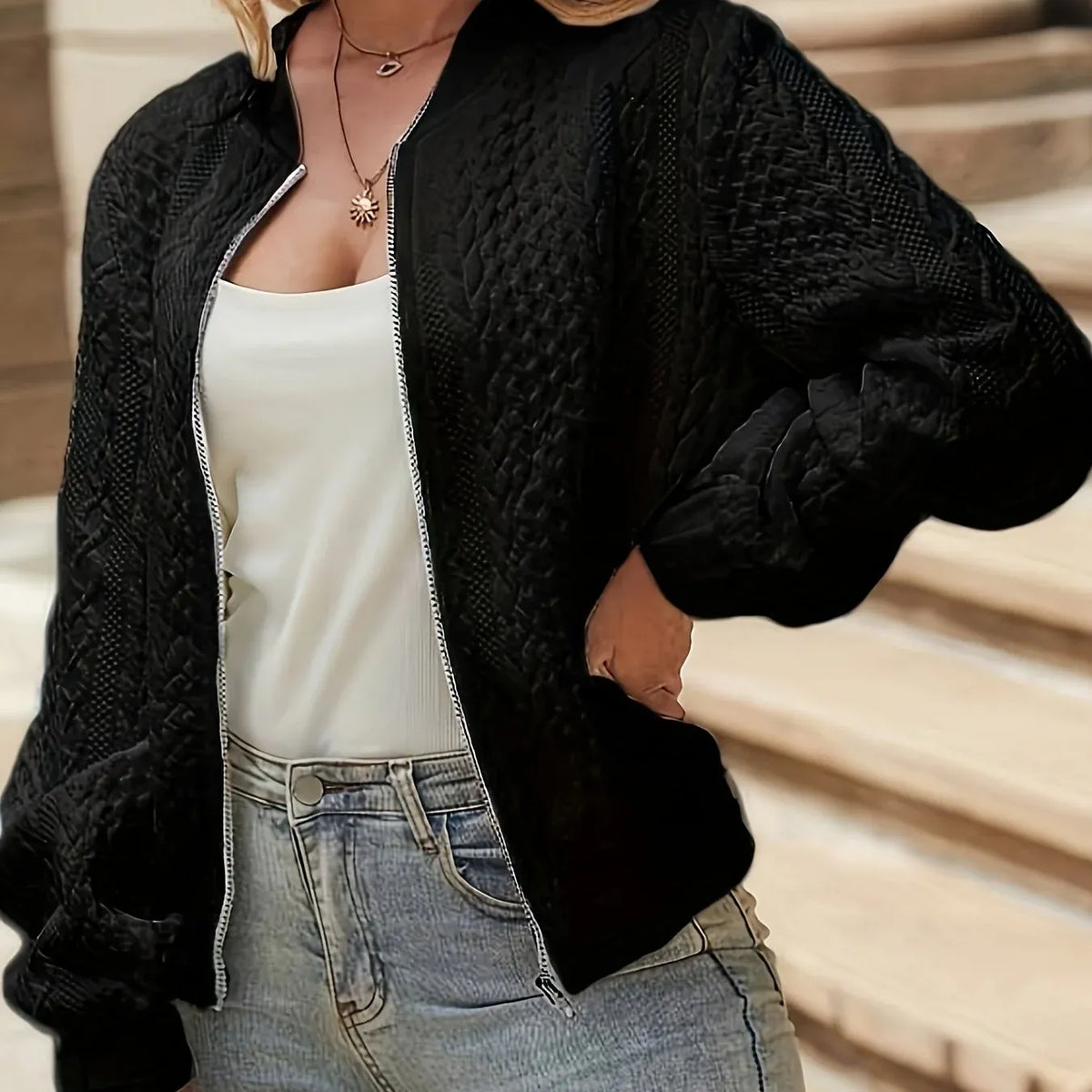 Oversized Jacquard Bomber Jacket