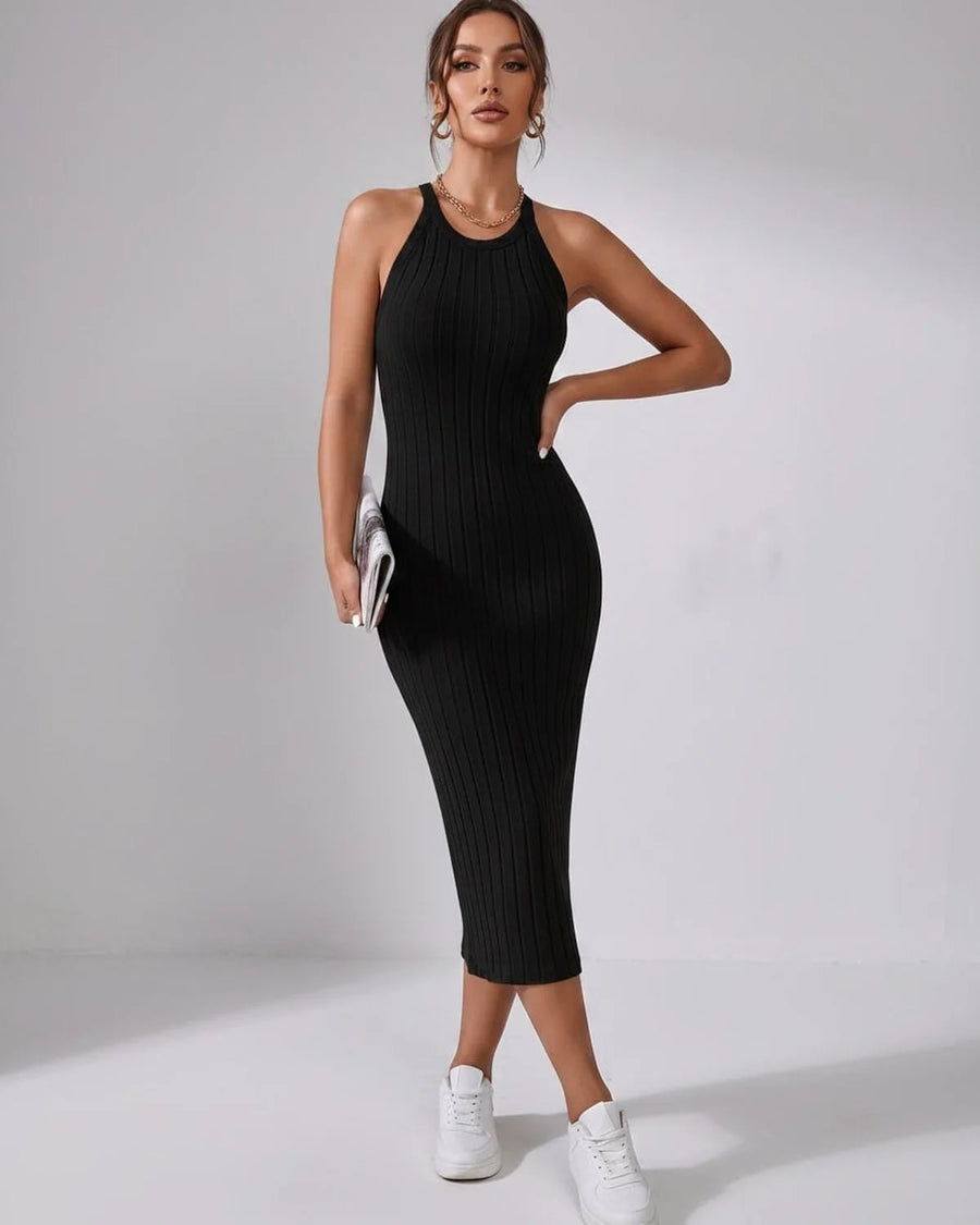 Ribbed Knit Midi Dress Sleeveless