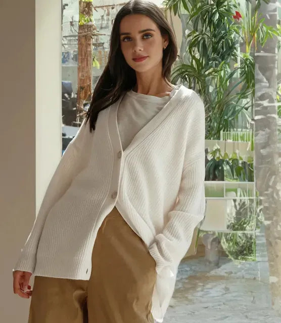 Women's Ribbed Knit V-Neck Cardigan Oversized Relaxed Fit