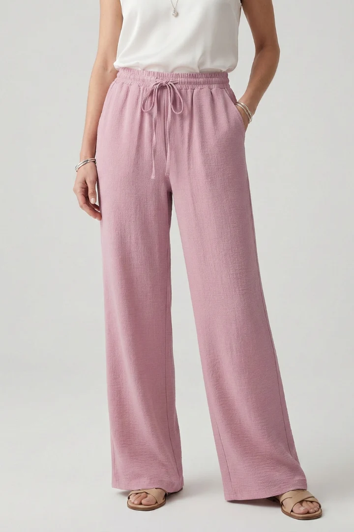 Casual Palazzo Trousers Wide-Leg Drawstring Waist