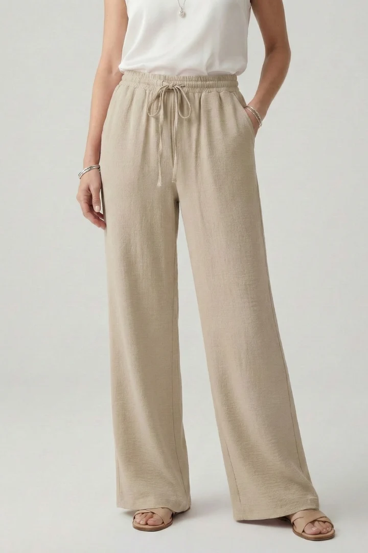 Casual Palazzo Trousers Wide-Leg Drawstring Waist