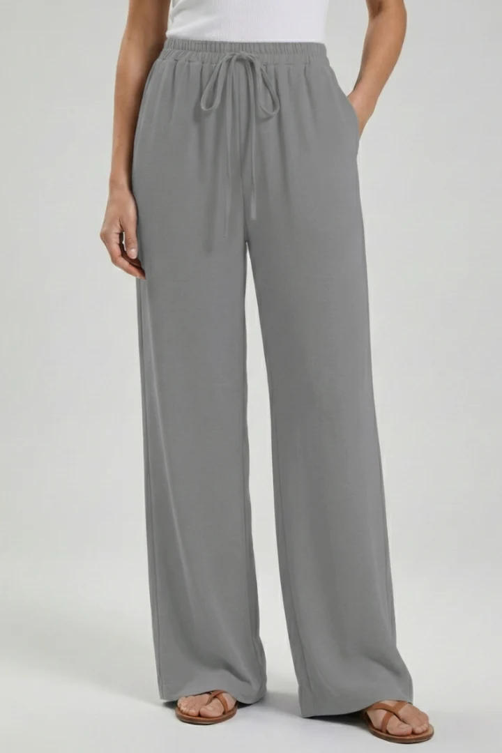 Casual Palazzo Trousers Wide-Leg Drawstring Waist