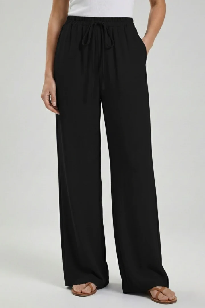 Casual Palazzo Trousers Wide-Leg Drawstring Waist