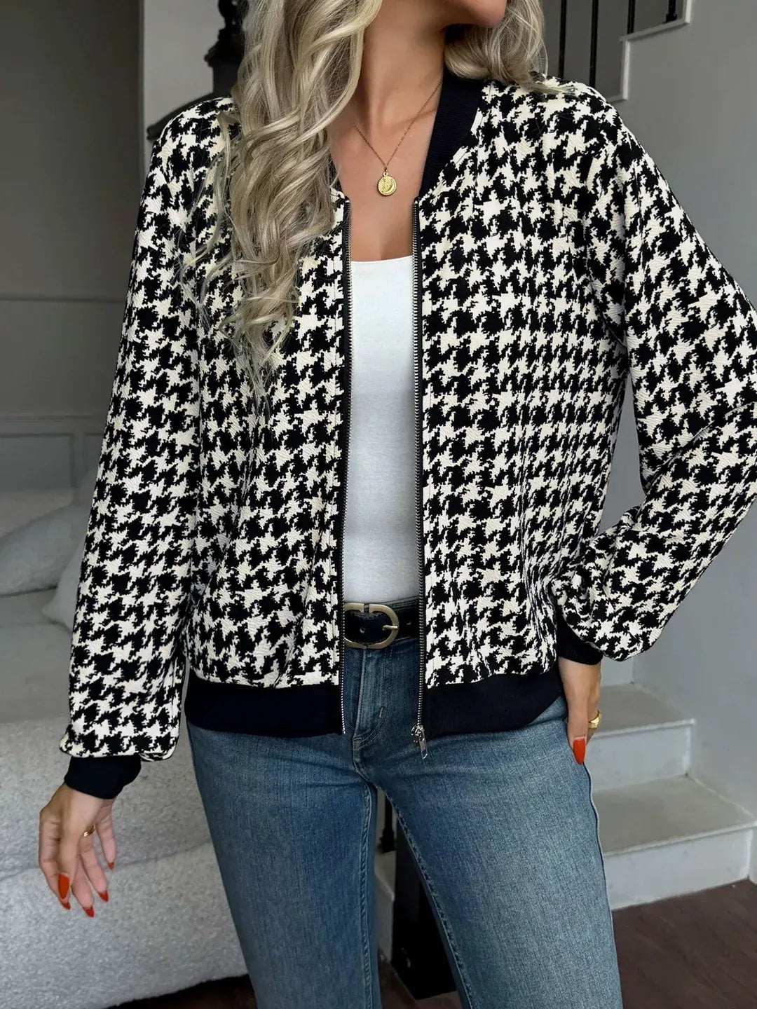 Houndstooth Bomber Jacket