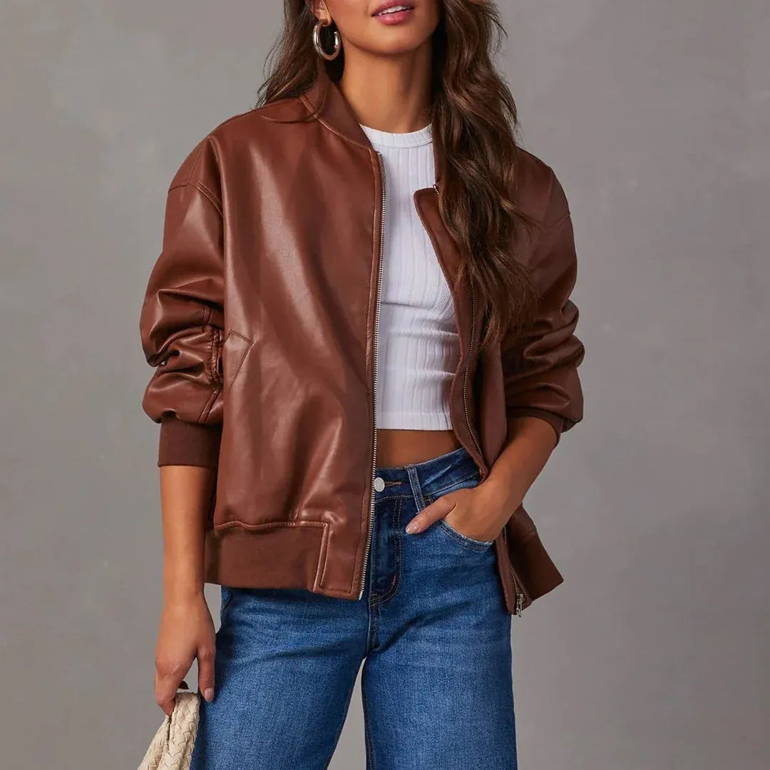 Oversized Faux Leather Bomber Jacket
