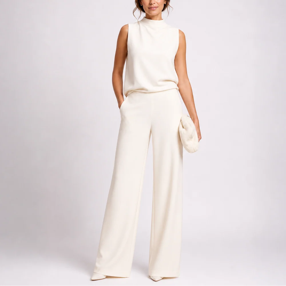 Sleeveless Wide-Leg Jumpsuit High Neckline