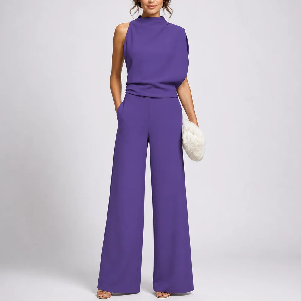 Sleeveless Wide-Leg Jumpsuit High Neckline