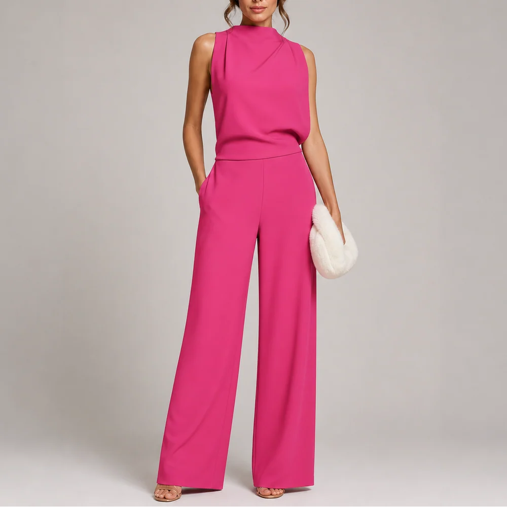 Sleeveless Wide-Leg Jumpsuit High Neckline