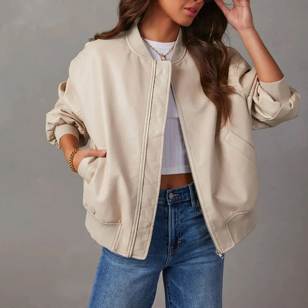 Oversized Faux Leather Bomber Jacket