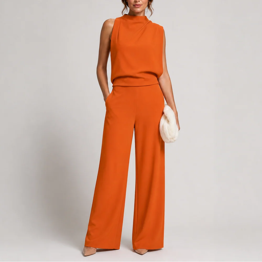 Sleeveless Wide-Leg Jumpsuit High Neckline