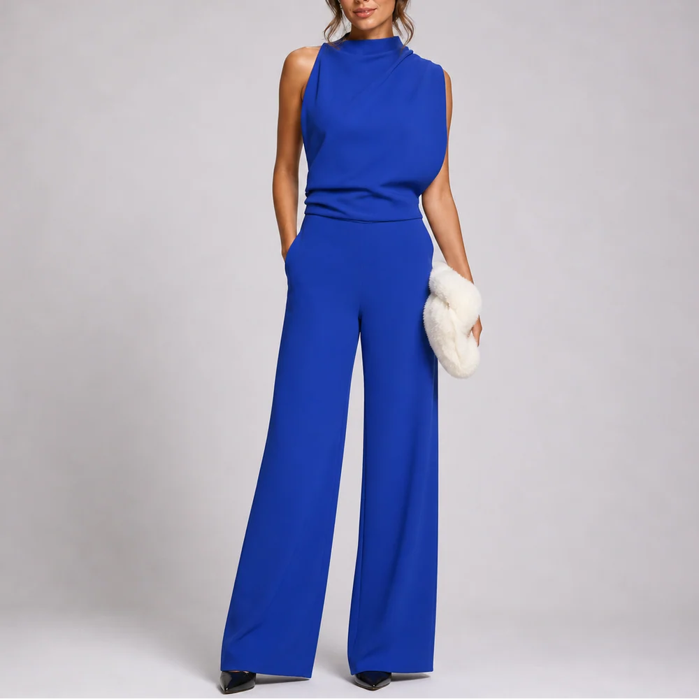 Sleeveless Wide-Leg Jumpsuit High Neckline